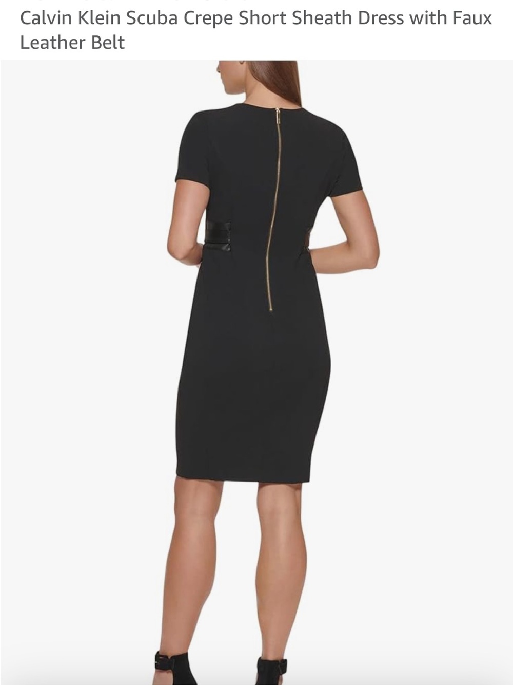Calvin Klein | Black Short-Sleeve Sheath Dress with Waist Tie - Picture 6 of 7